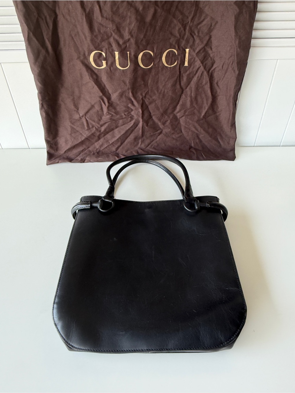 Gucci Black Leather Horsebit Tote